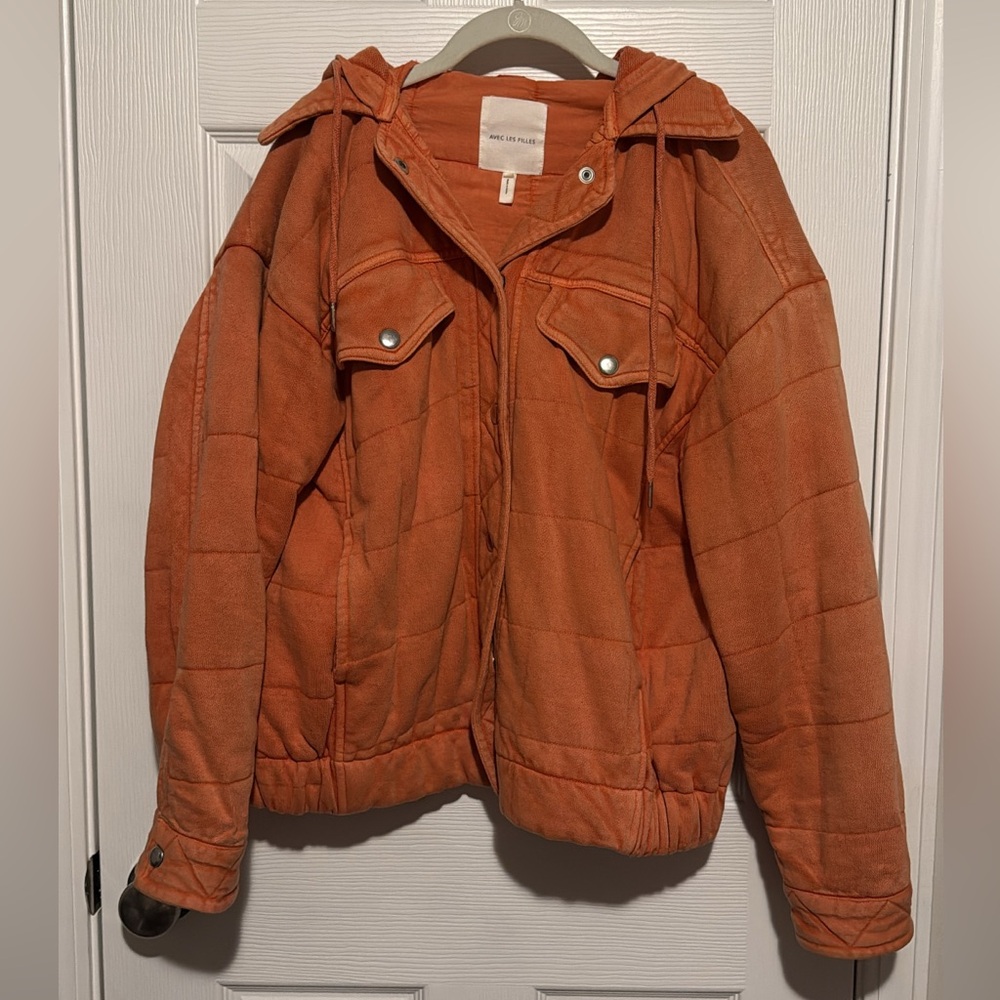 Avec Les Filles Quilted Hooded Denim Jacket